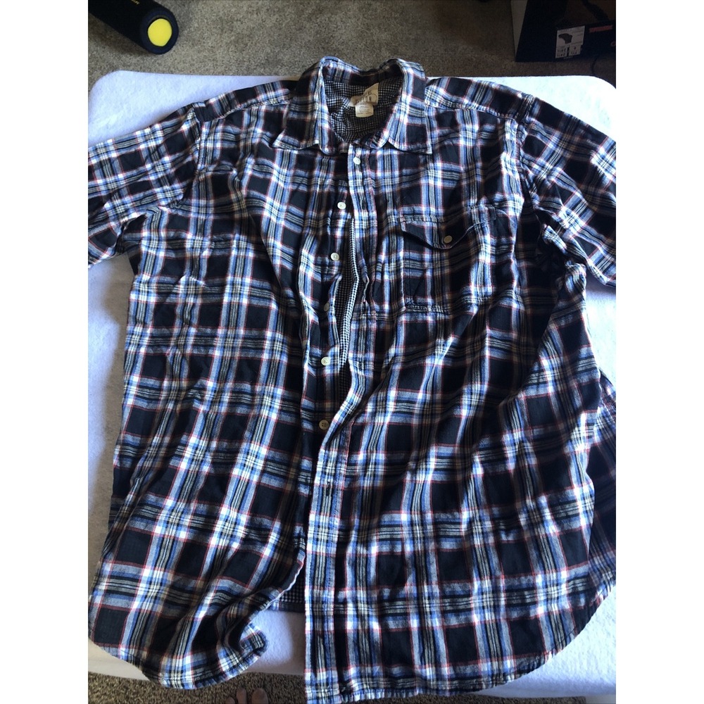 True Nation Button Up Shirt Mens XXL Western Pocket Plaid Multicolored Well Made